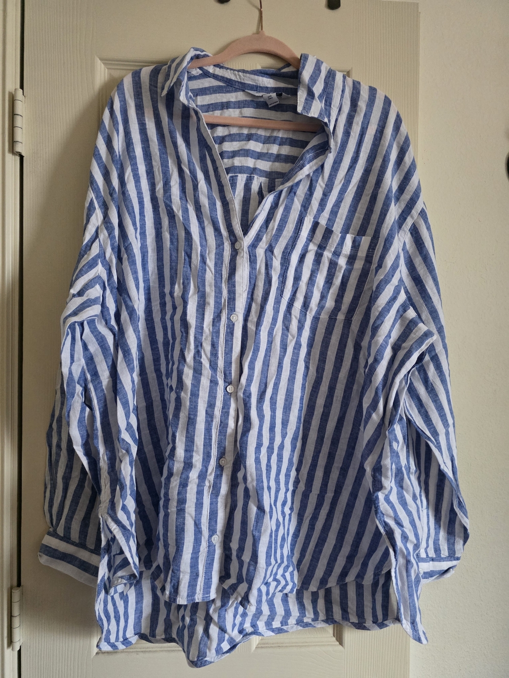Blue and White Striped Women Button-Up Shirt
